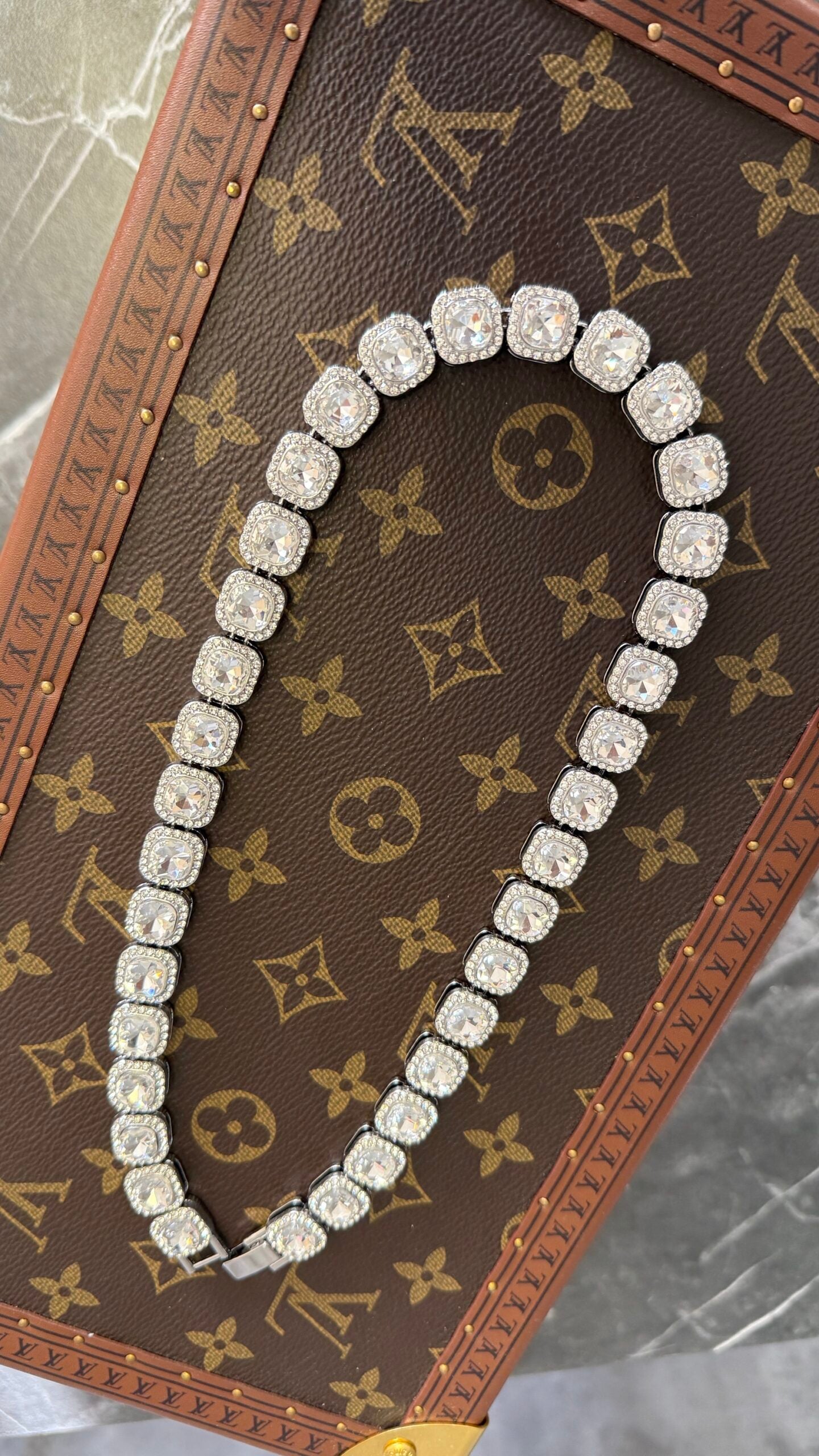 CADENA CRISTALES PLATA 50CM