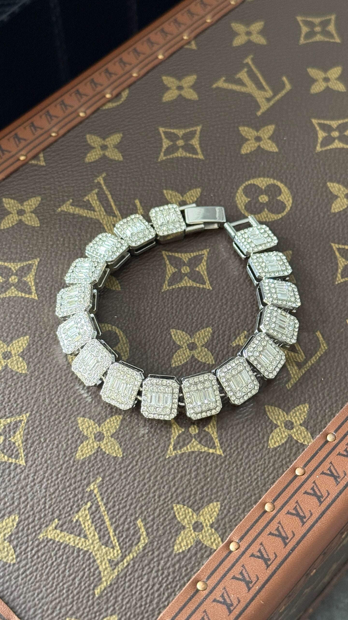 PULSERA DIAMANTES PLATA 20 CM