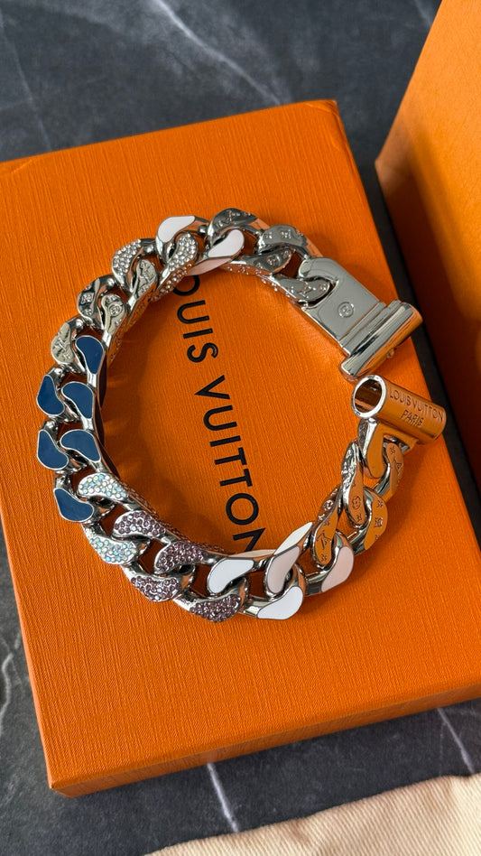 PULSERA LV PLATA / AZUL MARINO