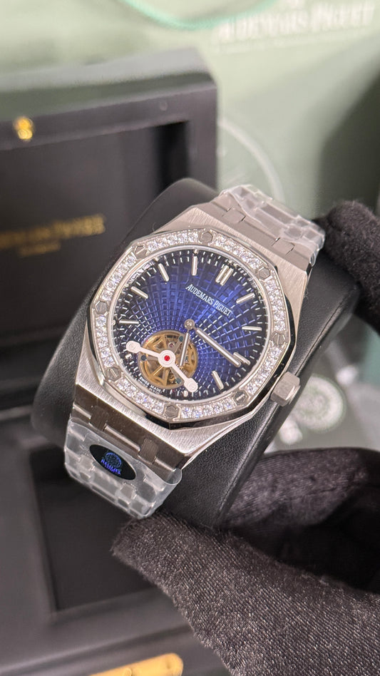 AP ROYAL OAK TURBILLON (PLATA/AZUL) DIAMANTES