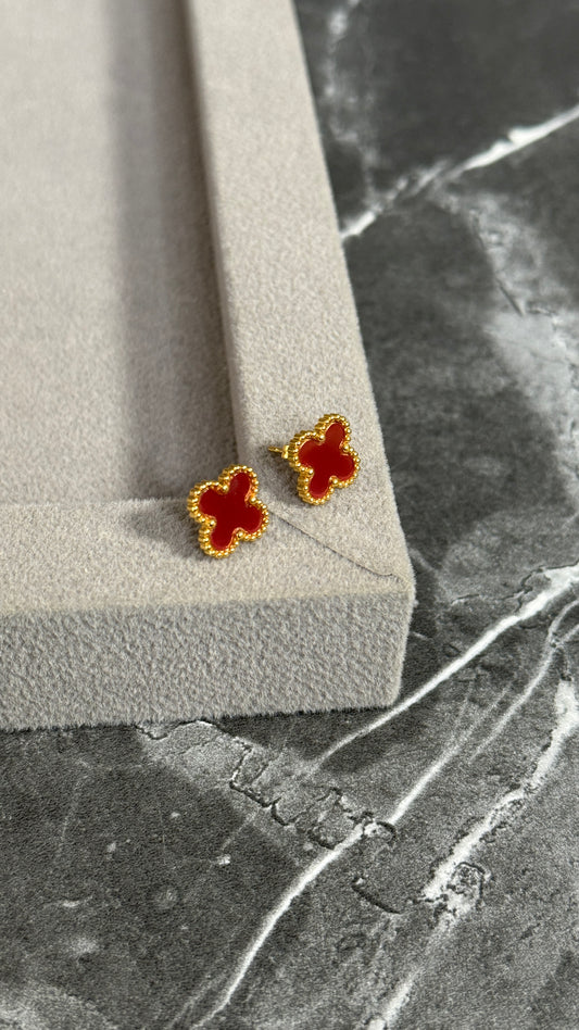 PENDIENTES TRÉBOL ROJO