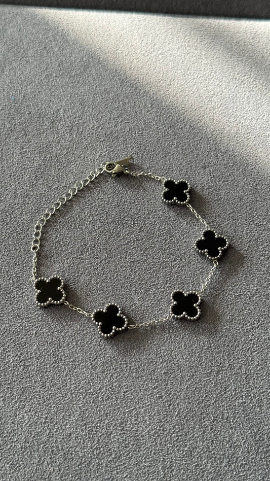 PULSERA TRÉBOL NEGRO / PLATA