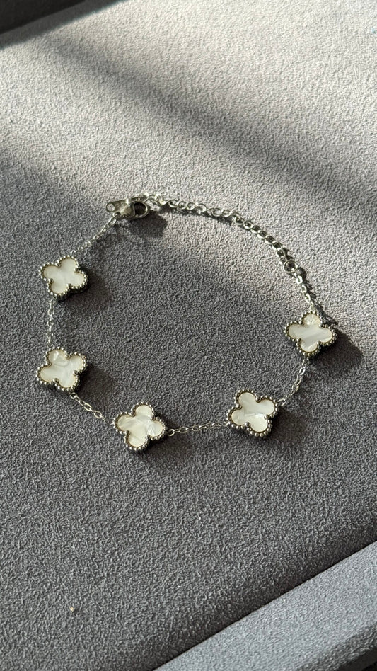 PULSERA TRÉBOL BLANCO / PLATA