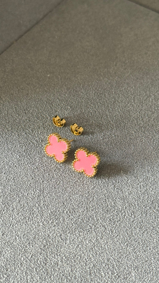 PENDIENTE TRÉBOL ROSA