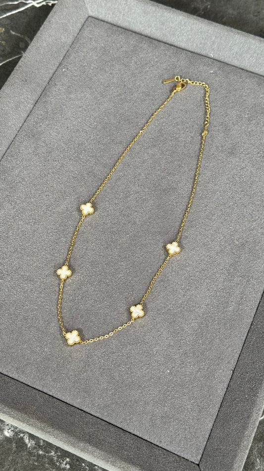 COLLAR CINCO TRÉBOL ORO / BLANCO