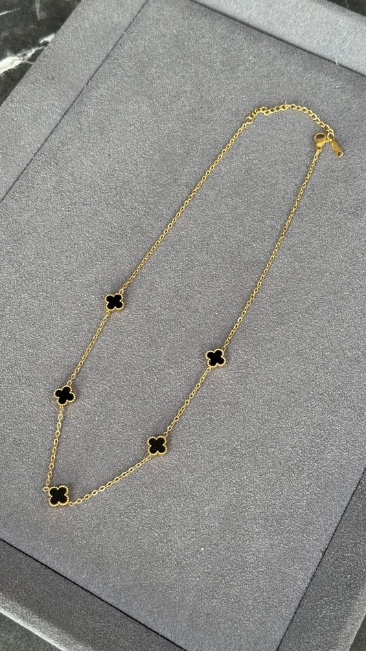 COLLAR CINCO TRÉBOL ORO / NEGRO PEK