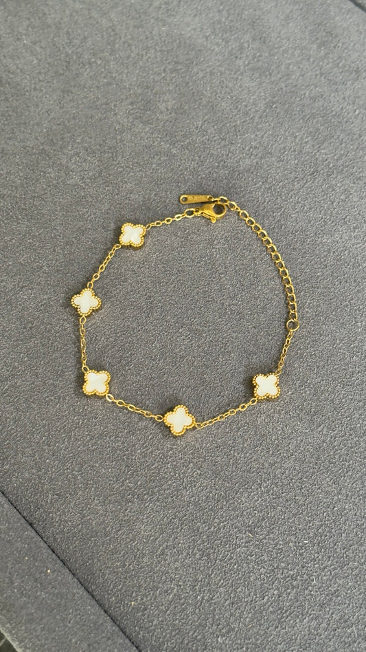 PULSERA TRÉBOL ORO / BLANCO FINA