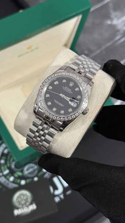 RLX DATEJUST (PLATA/NEGRO/DIAMANTES)