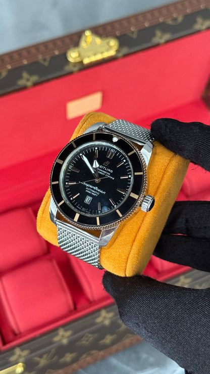 BRTLNG SUPER OCEAN NEGRO (PLATA/ORO) 46MM