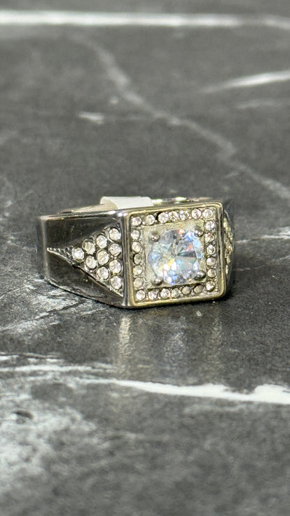 Anillo plata full diamantes cuadrado