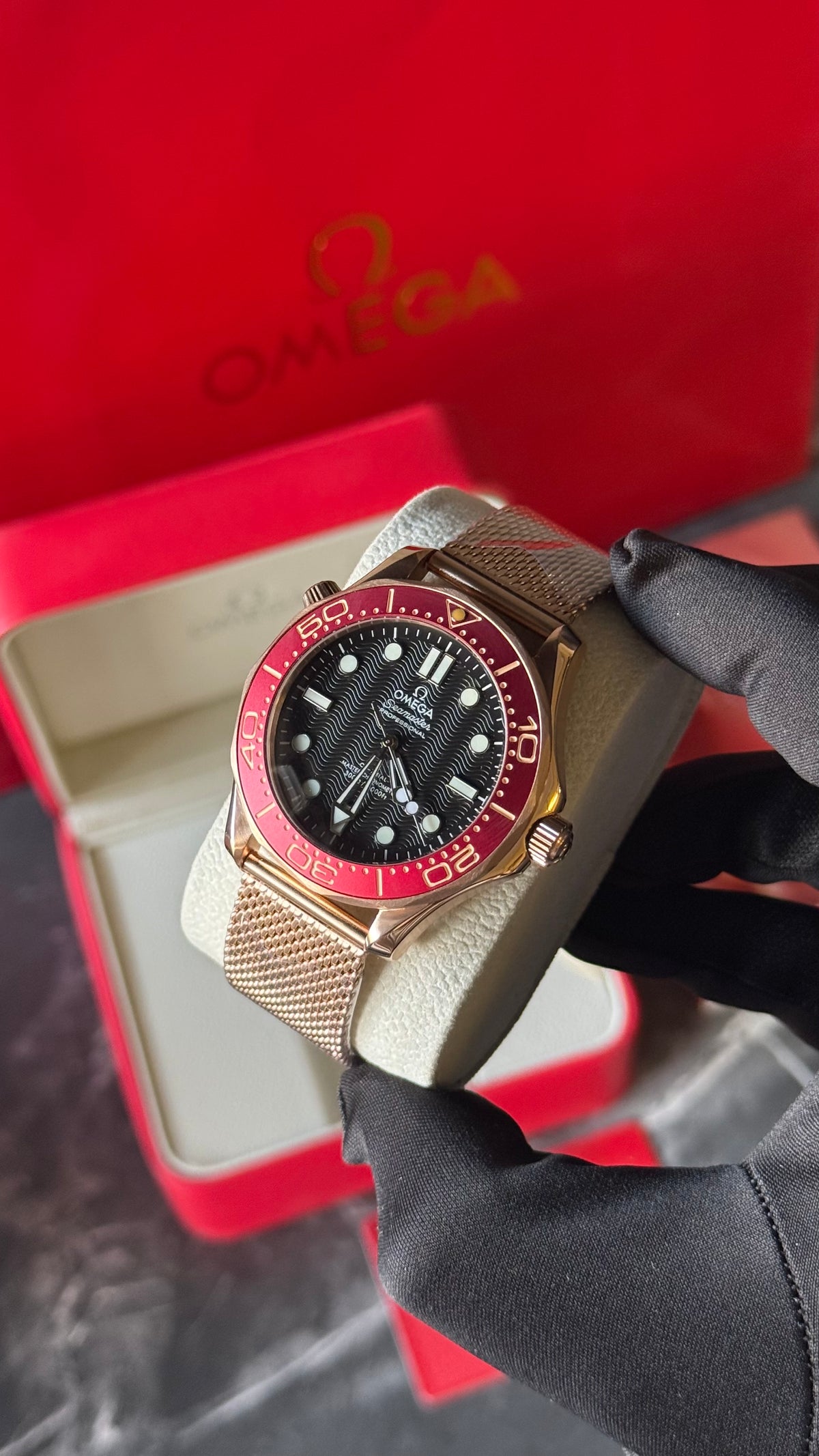 OMG SEAMASTER ORO ROSA/ ROJO/NEGRO