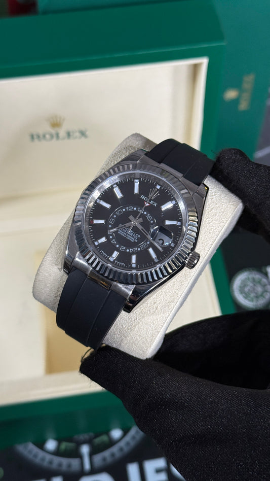 RLX SKY-DWELLER (PLATA/NEGRO) CAUCHO