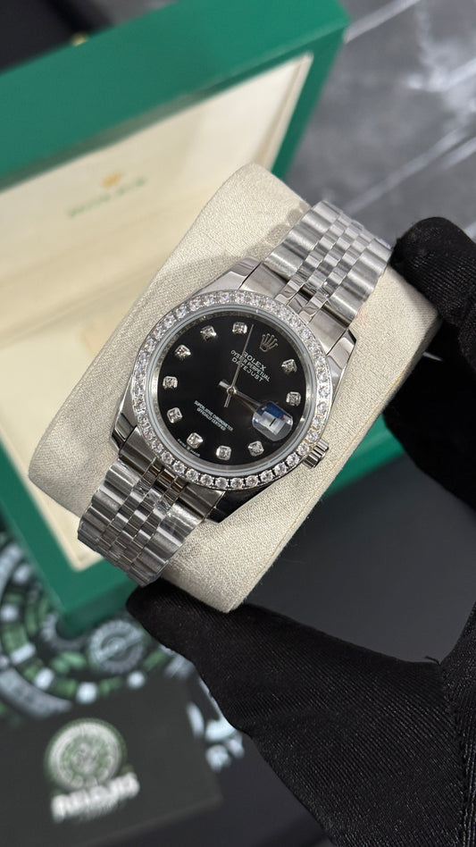 RLX DATEJUST (PLATA/NEGRO/DIAMANTES)