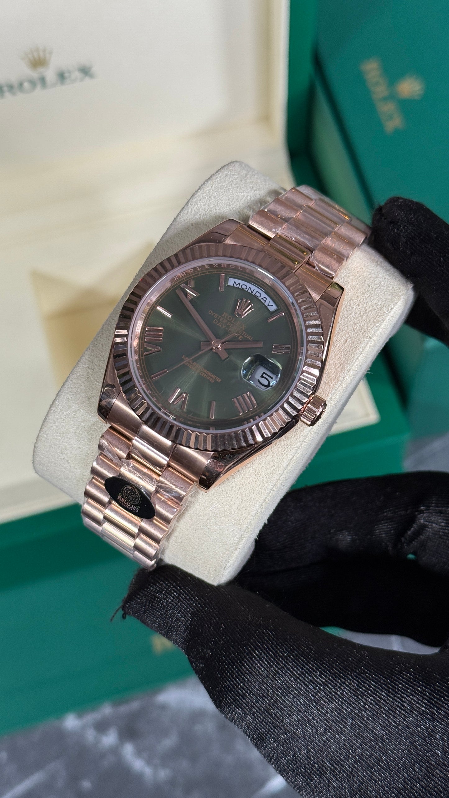 RLX DAY-DATE (ORO ROSA/VERDE-ROMANO)