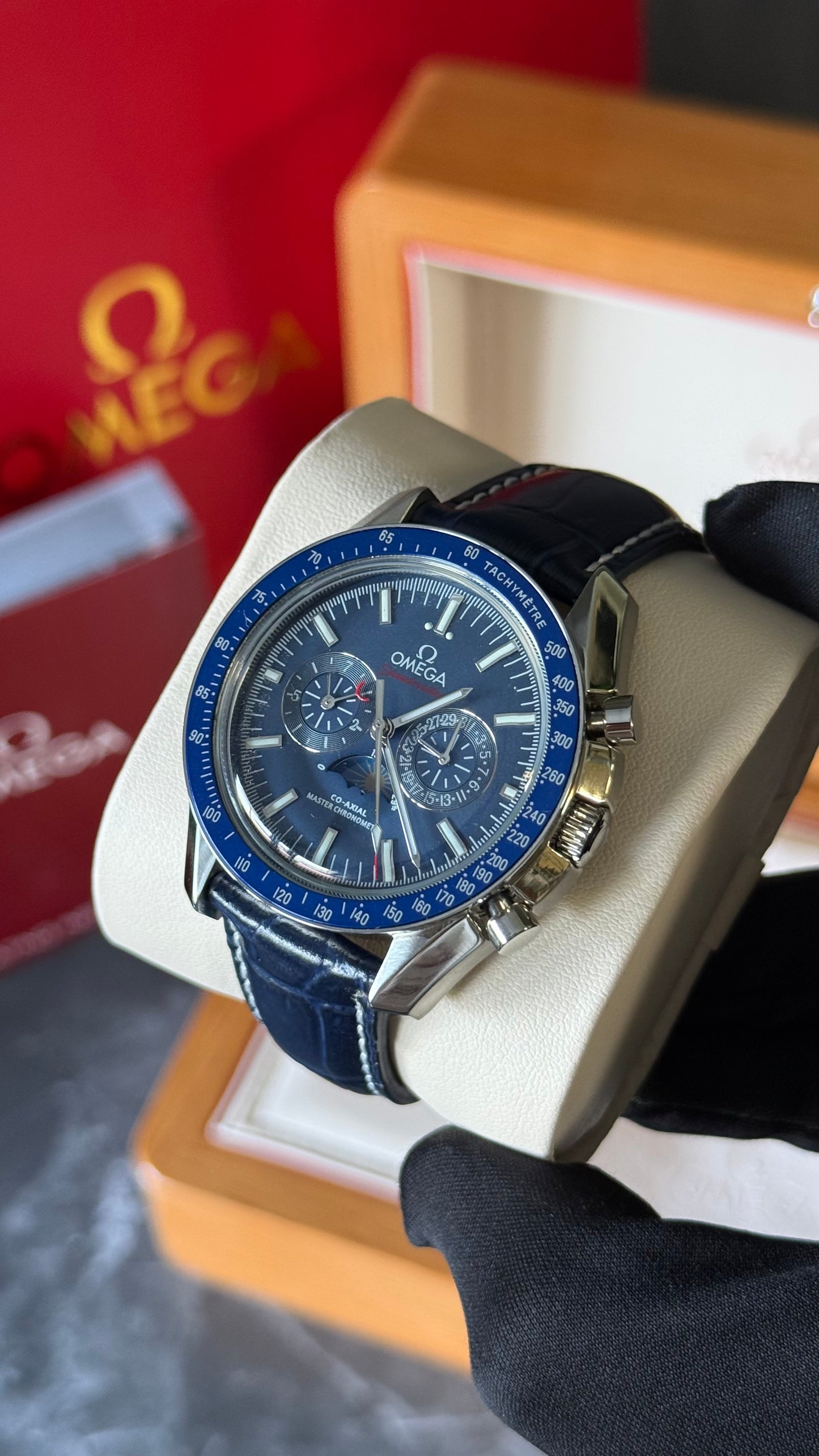 OMG SPEEDMASTER NW (AZUL/ PIEL) AUTOMÁTICO