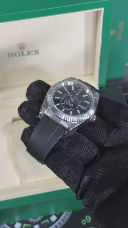RLX SKY-DWELLER (PLATA/NEGRO) CAUCHO