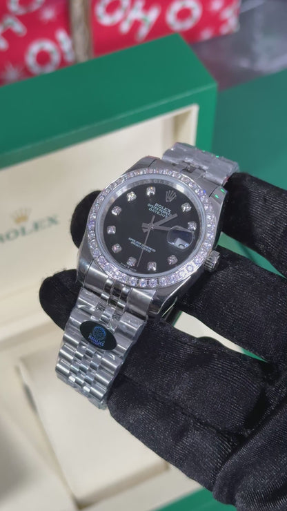 RLX DATEJUST (PLATA/NEGRO/DIAMANTES)